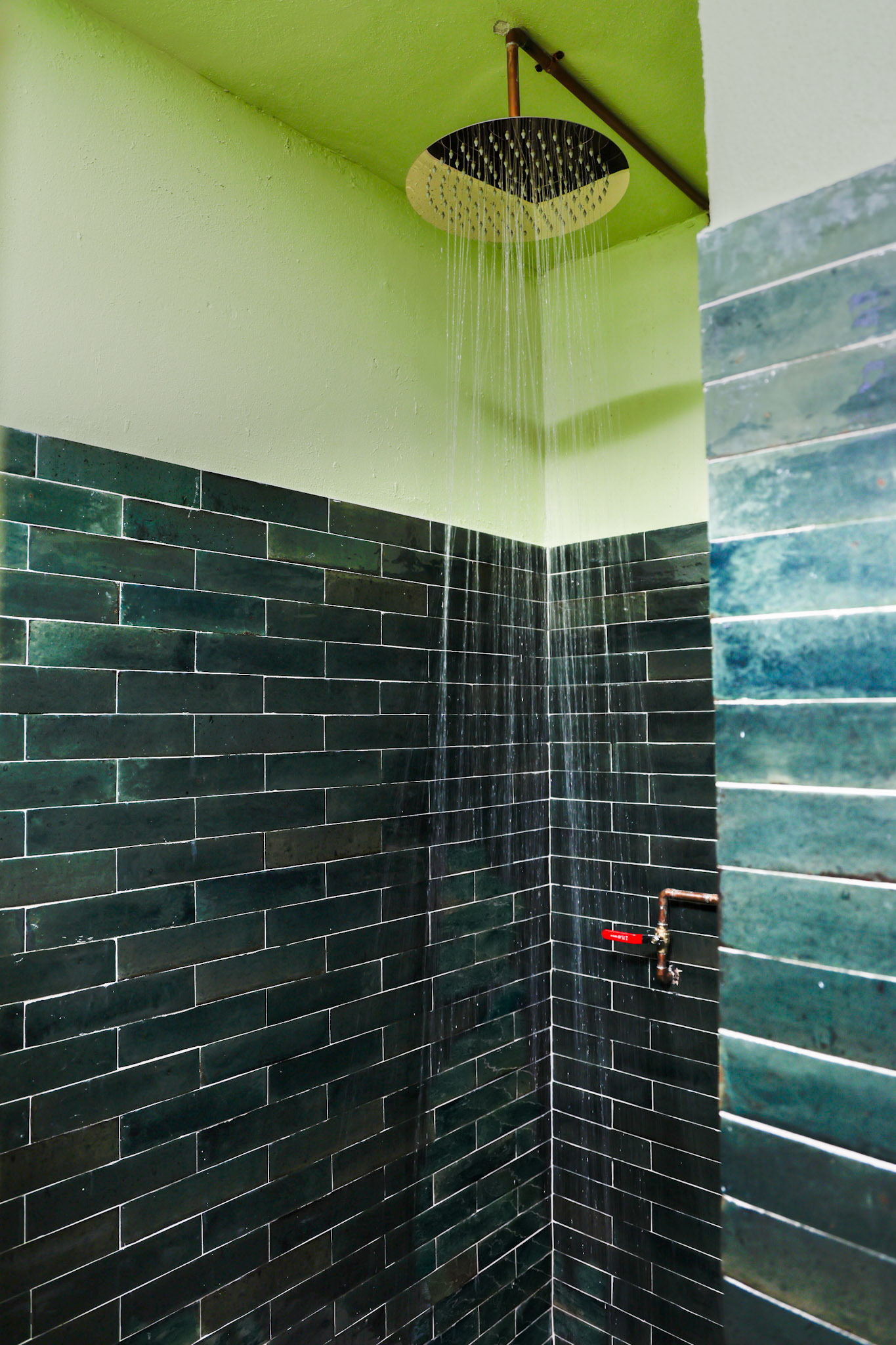 Green-tile rain shower